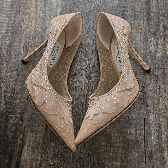 JIMMY CHOO Love 100 crystal-embellished suede and corded lace pumps - Picture 3 of 6